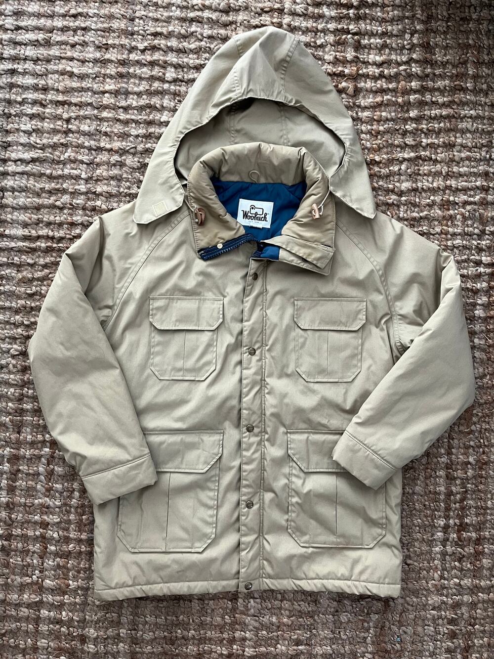 Vintage Woolrich USA Made Insulated Parka Field Jacket Beige Men L Hood
